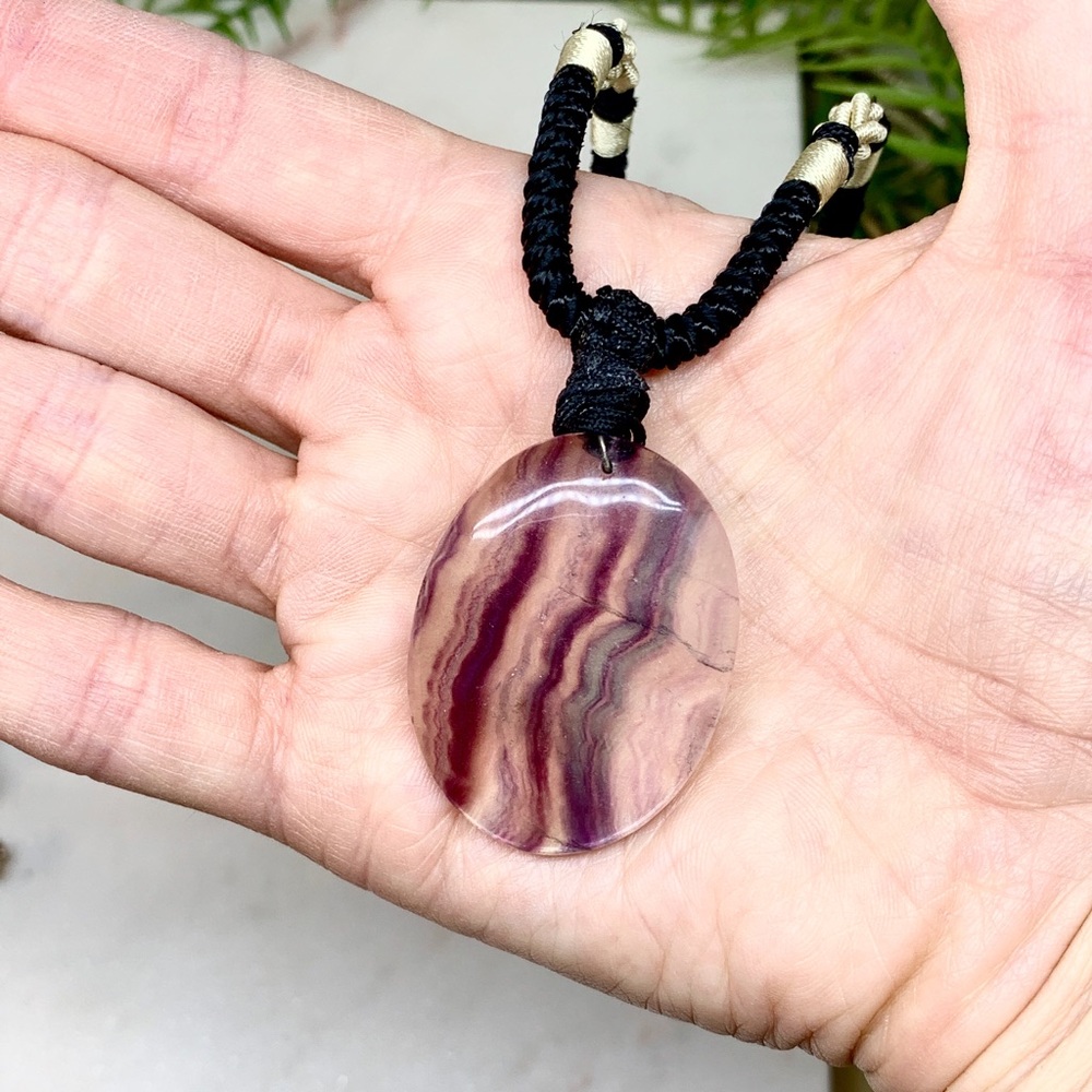 Polished Flourite Pendant Necklace on Silk Cord - Picture 4 of 8